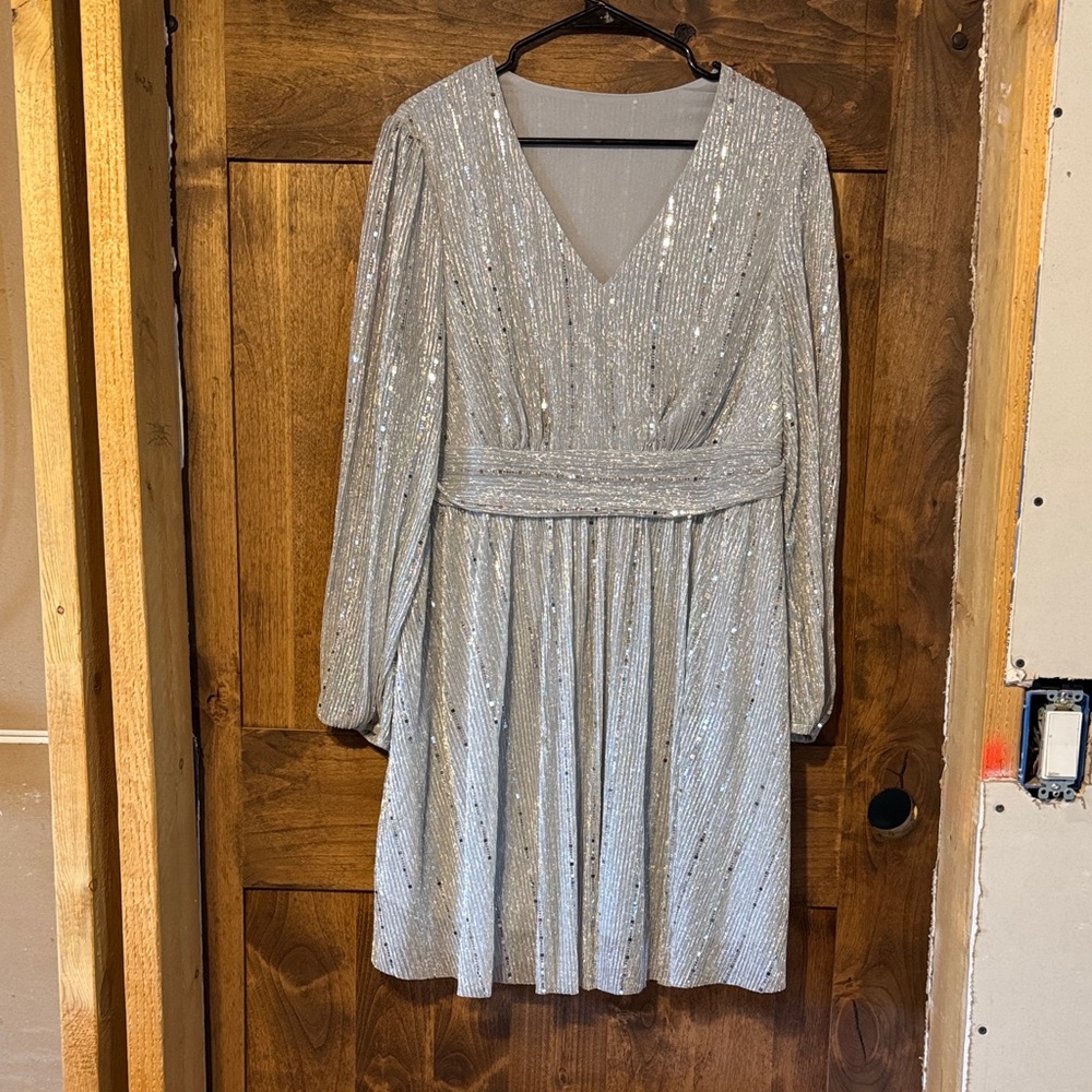 SHEIN Silver Sequin Long Sleeve Party Dress